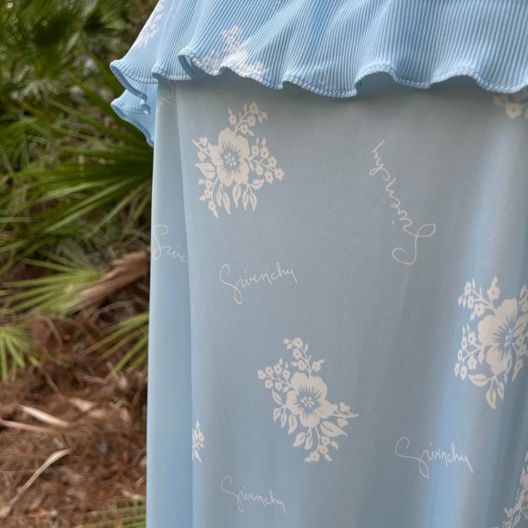 Givenchy 80s Vintage Micropleat Nightgown Blue White Signature Maxi Size S M - Picture 7 of 11